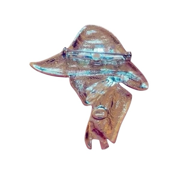 Vintage Art Nouveau Stamped Torino “Lady in a Hat” Brushed & Shiny Silver Brooch - Picture 3 of 5